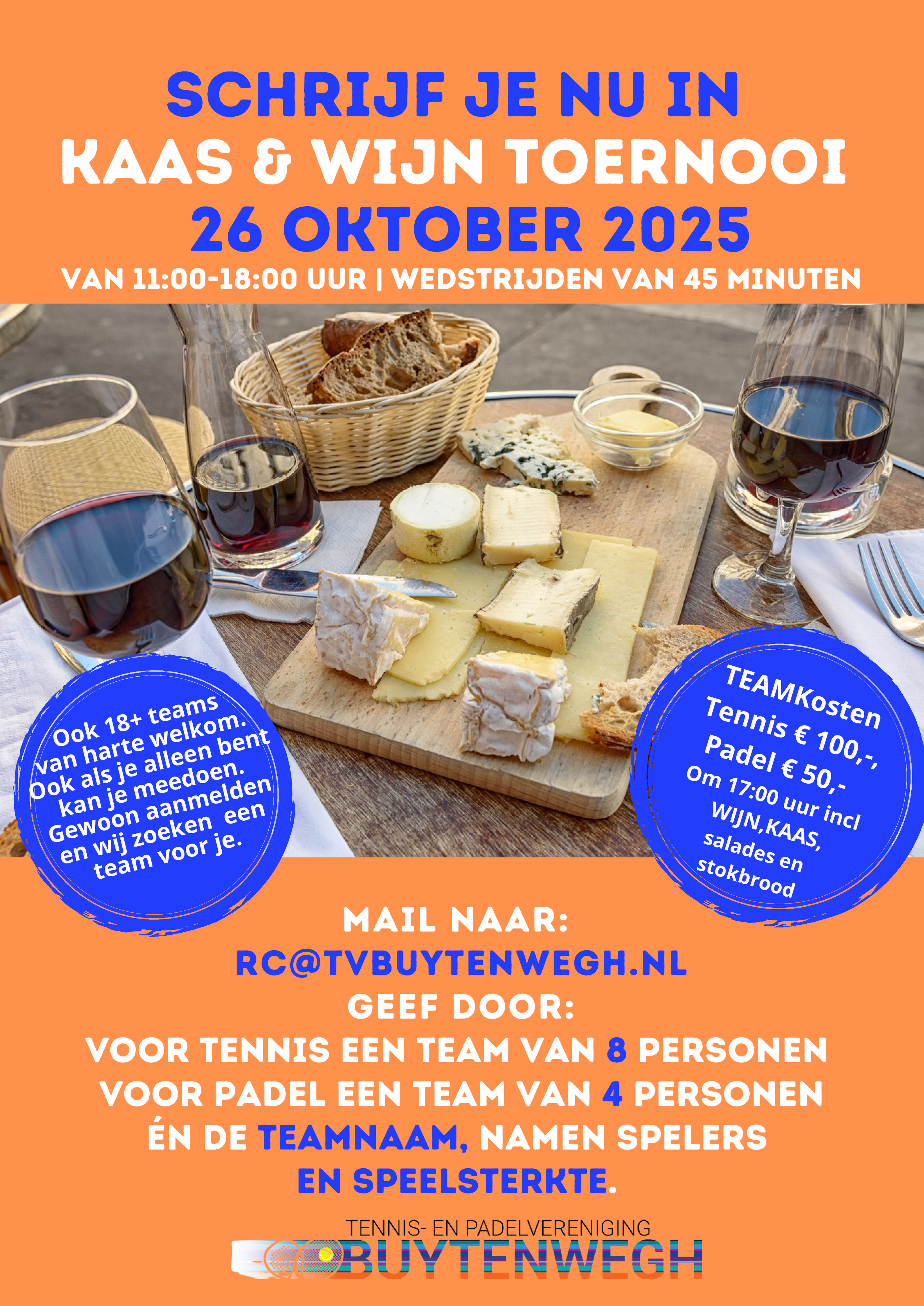 Kaas & Wijn toernooi op zondag 26 oktober!